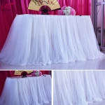 bridal champagne cinderella curly willow disposable tulle organza ruffle table skirt