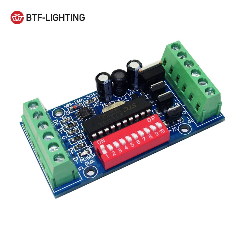 BTF LIGHTING constant voltage 3ch 12v dmx512 controller dimmer decoder board
