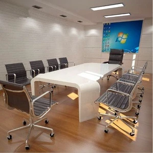 Calacatta white marble top meeting desk glossy office meeting conference table