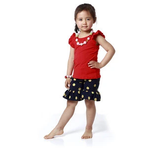 Cap Sleeve Top Red Top and Ruffle Gold Dot Pants Set Chinese Clothing Manufacturers