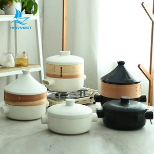 Ceramic high quality soup cooker pot with bamboo steamer Casserole Clay Pot Earthen Pot