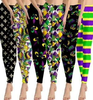 Cheap custom Digital Print New Orleans Mardi Gras Womens Leggings