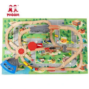 Children Educational Play DIY Train Railway Track Baby Wooden Train Set Toy For Kids