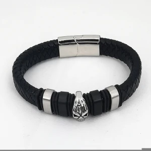 China Custom Jewelry Leather Magnetic Stanless Steel Bracelets Wrist Band Bracelet Steel