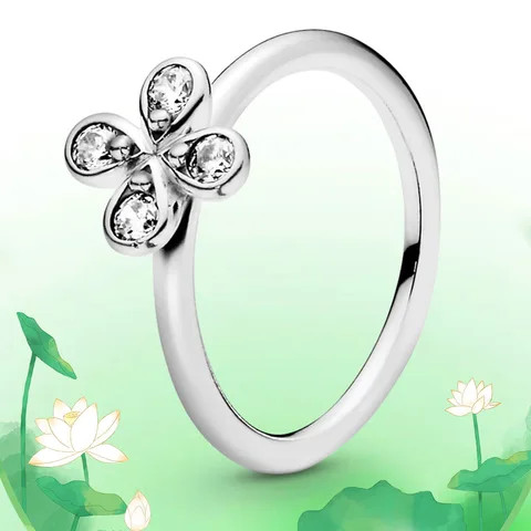 Buy Classics Lucky Four-leaf Clover Design 5a Zircon Ring Good Fine 925 ...
