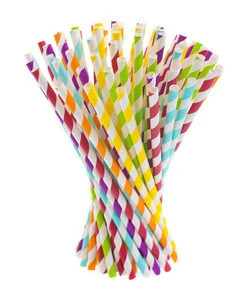 Colorful Paper Drinking Straw Wedding Birthday Party Decoration Eco-Friendly White Stripe Paper Straws Bar Accessories