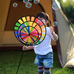 Colorful Rainbow Triple Wheel Wind Spinner Windmill Garden Yard Outdoor Decor Kids Toy