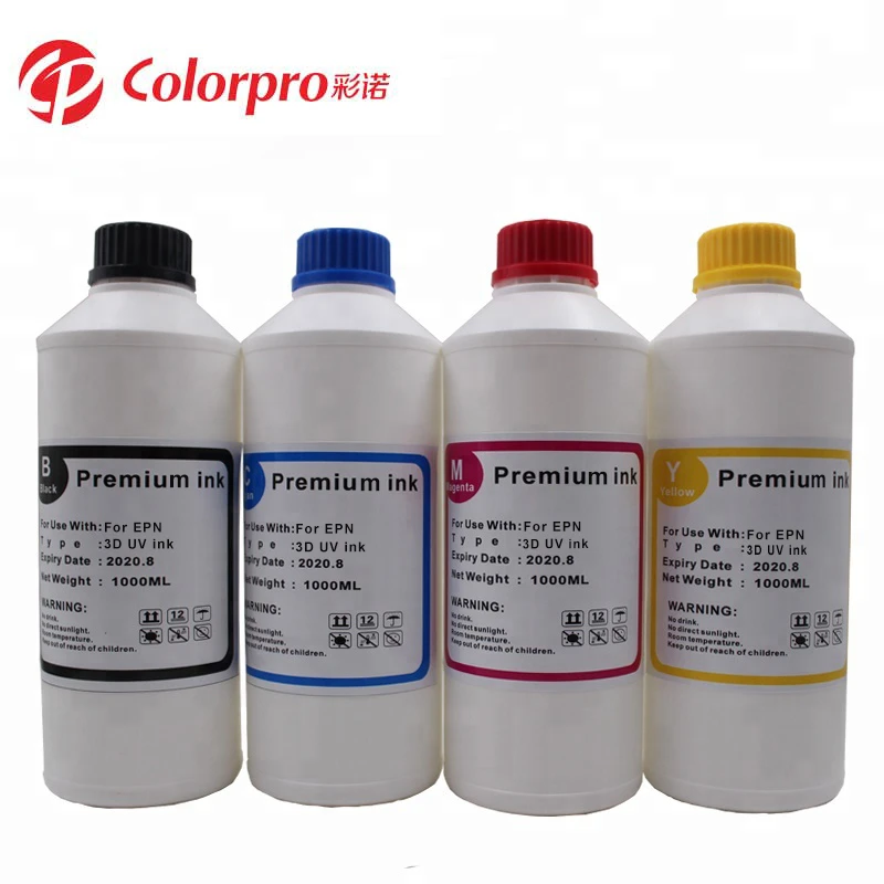 Colorpro 4 color LED 3D UV ink compatible for DX5 series printer 1000ml bottle ink