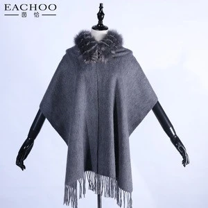 Colourful real fox collar soft and warm knitted cashmere fur shawl