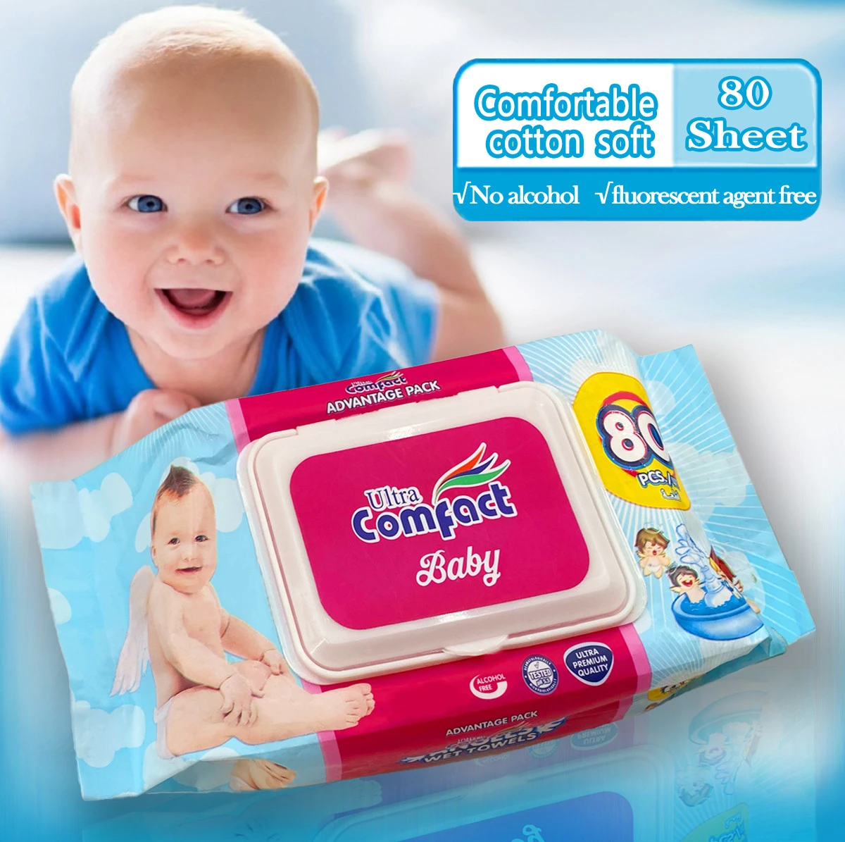 Comfact pure water soft cotton cleansing wipes 80 sheets
