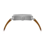 Contemporary design wrist watch time piece vegetable dyed leather strap applied markers indicators face