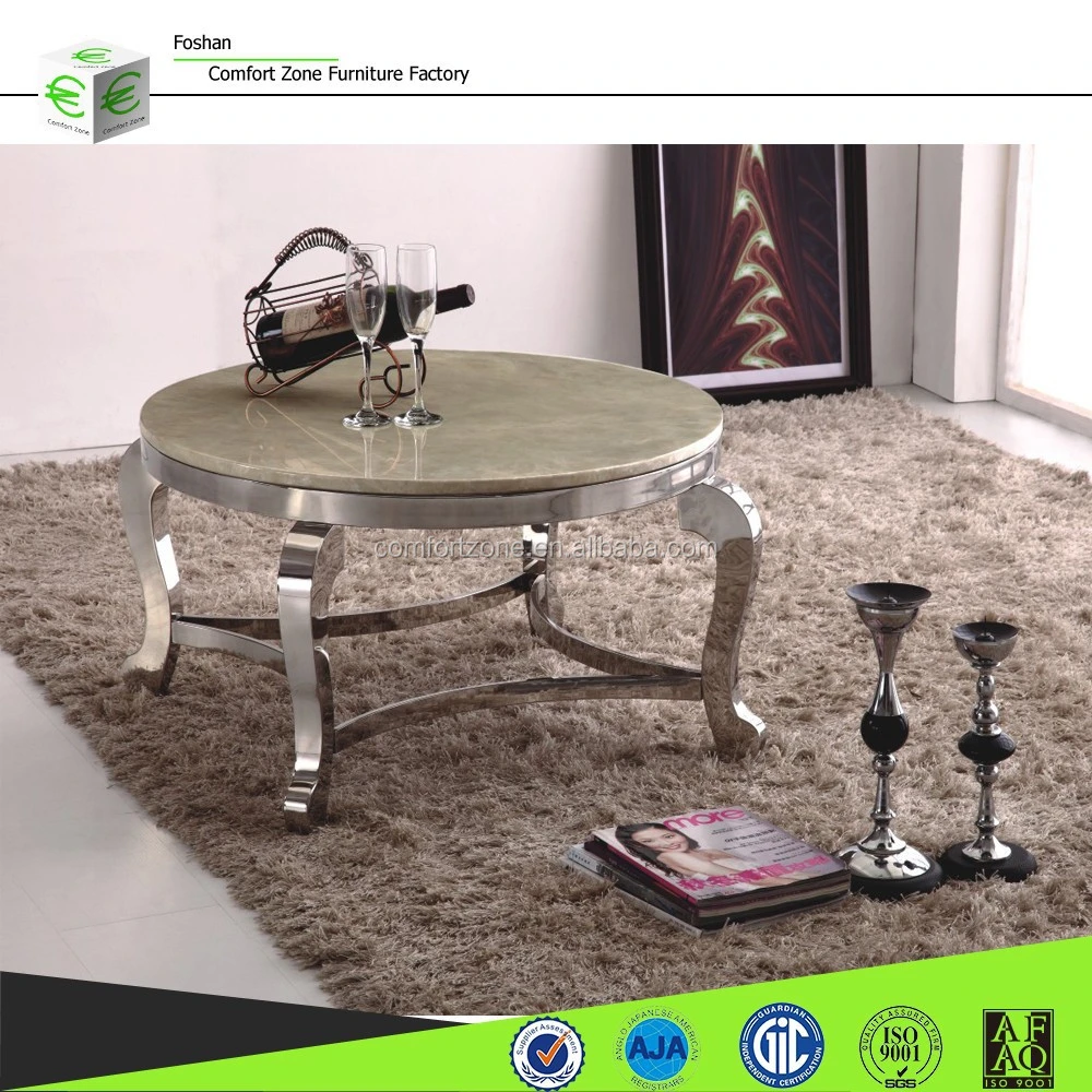 CT07R metal base stainless steel marble top round coffee table