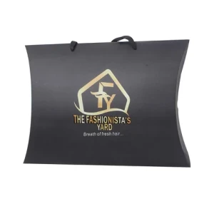 Custom Gold Foil Logo Small Hat Box Packaging Black Hair Pillow Boxes Long Bundle Wig Packaging Box for Hair Extension Packaging