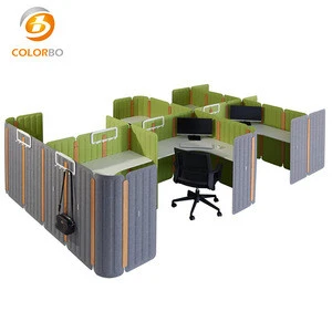 Custom Green Acoustic Solution Soundproof Screen Wholesale 6 Person Movable Office Furniture Partitions PET Work station