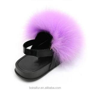 Custom logo fur slippers for kids fur slippers