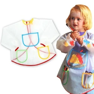 Custom logo wholesale waterproof child kids painting aprons with pockets for art