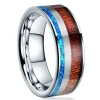 Custom OEM Tungsten Stainless Steel Titanium Engagement Rings with Real Blue Opal and Ebony Koa Wood Inlay