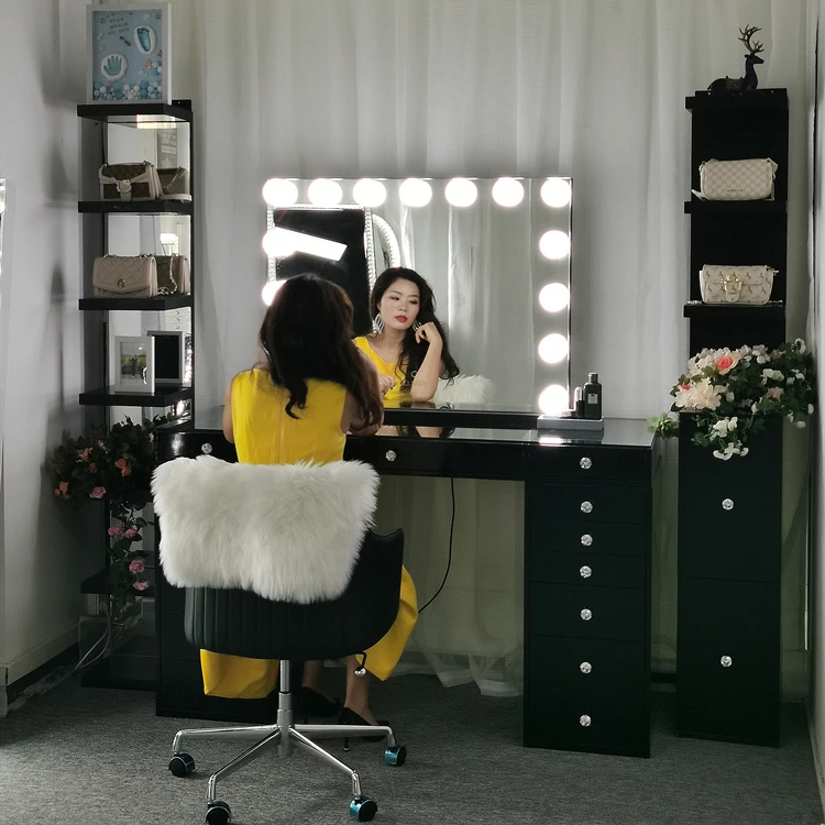 Custom tabletop usb bluetooth Lighted Smart Hollywood vanity LED makeup mirror with light