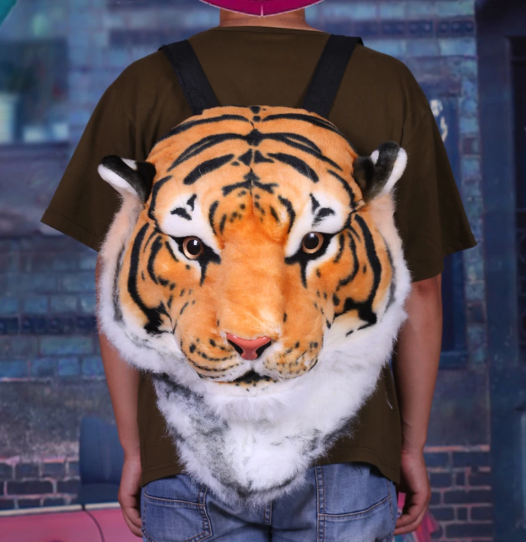 Custom Tiger Head Backpack Cheap Plush Manufacture Teenager Animal Bag Stuffed School Backpack