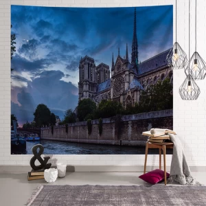 Custom Wholesale 3D Construction Tapestry Iconic Famous Building Eiffel Tower Home Decor Wall Blanket