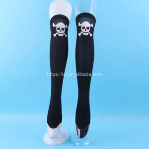 Custom Women&#39;s Party Tights Stocking Skull Head Socks with Black Strip Printing