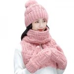 Customizable women's winter hats and scarves suit all-match cold protection plus velvet ear protection cute wool knitted hat