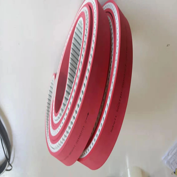 Customized industrial single sided T10 PU timing belt coated red rubber for glass industry