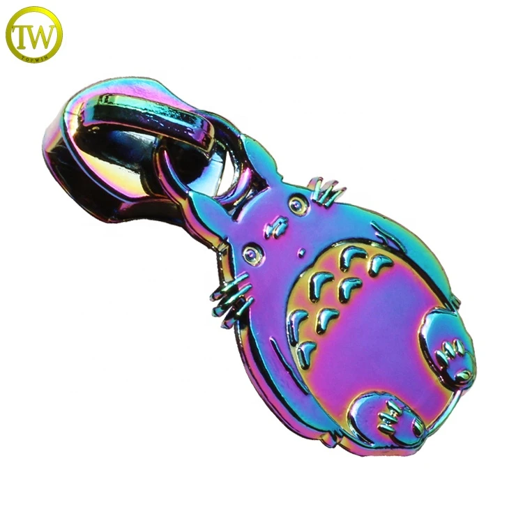 Customized rainbow Totoro metal slider puller designs nylon metal 5# lady purse metal zip pulls