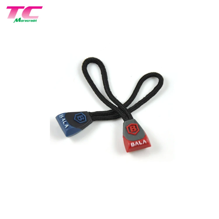 Cute 3D Embossed Logo String Zipper Puller Sportswear Rubber Zipper Puller