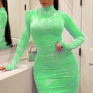 D3500 Hot Selling High Quality Long Sleeve Hollow Out Women Club Dress