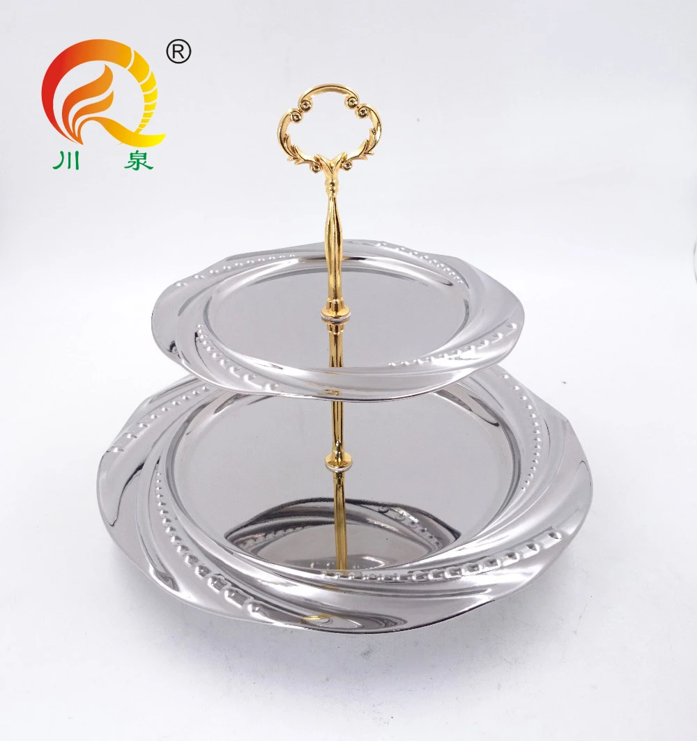 Decorate round plate 3 tiers layer high tea circle stand set stainless steel silver plate