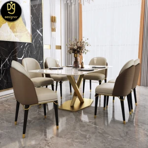 DG Cream luxury cheap turkish stainless steel modern dining room dining table and chair set for 8 6 seat 4 person chairs restaur