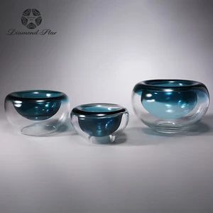 Diamond Star Wholesale Blue Transparent Table Round Vase Bowl for Centerpieces