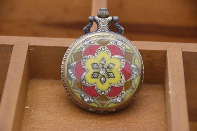 Dropshipping online shopping necklace pendant red flower pocket watch