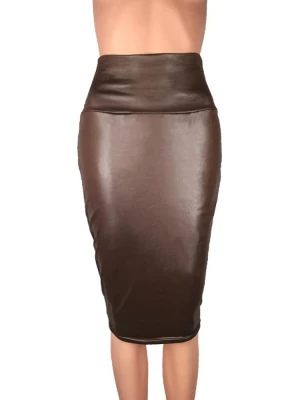 Ecowalson  Women PU Leather Skirt High Waist Slim Party Pencil Bodycon Hip Skirt