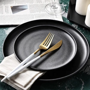 European Style Luxury Restaurant Matte Black Round Ceramic Dinner Plates