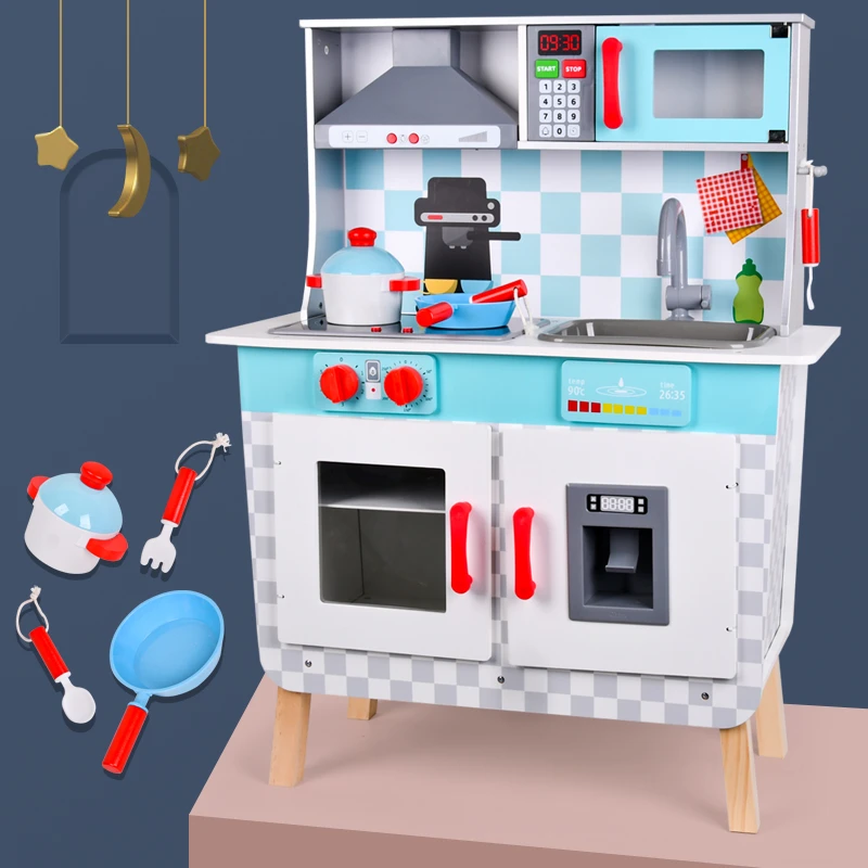 European style multi functional children cooking mini kitchen baby scene set wooden toys