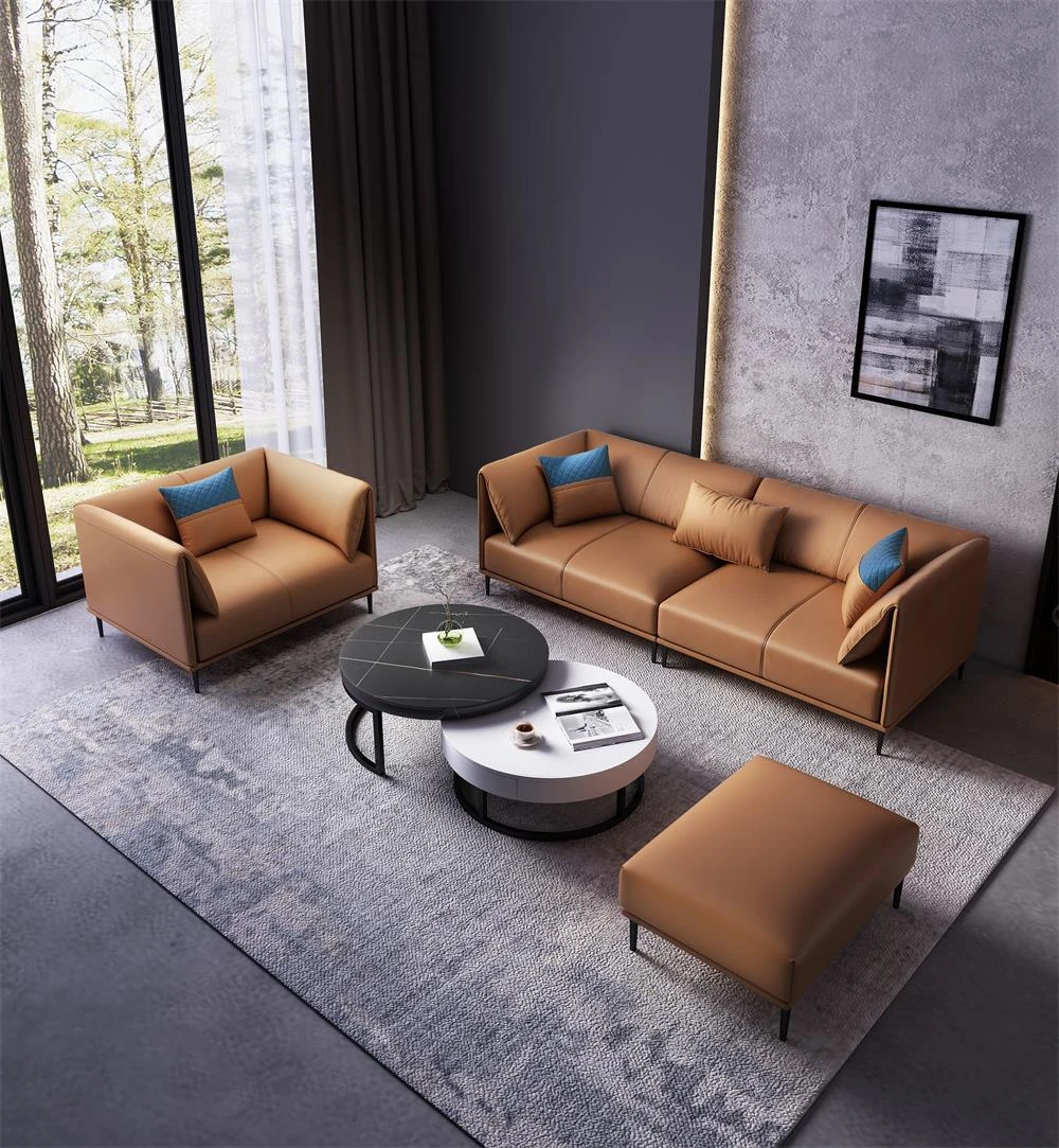 European-style Top Layer Leather Sofa  Large Villa Living Room Sofa   Furniture sofa