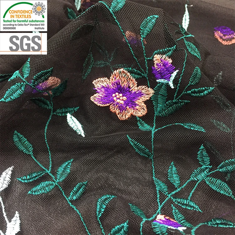 Exquisite Polyester Fabric Mesh 3D Embroidery Flower Embroidery Tulle Fabric