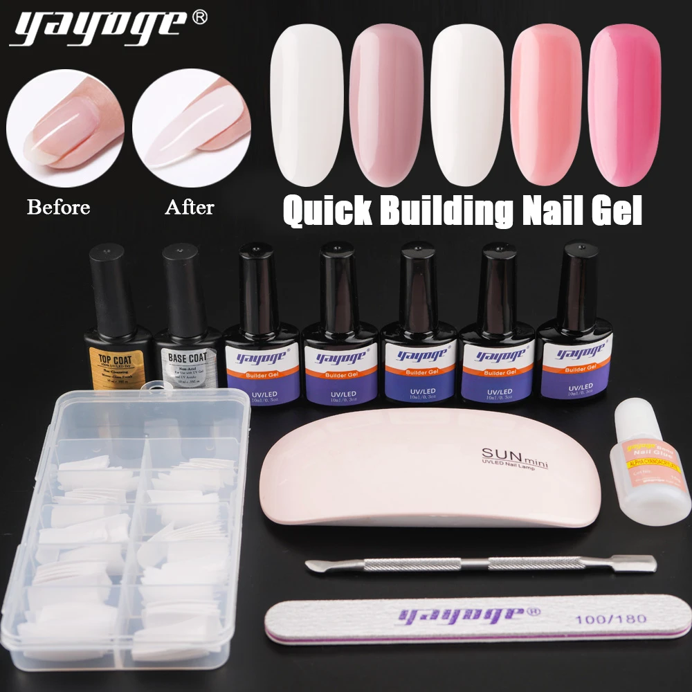 Extended Gel Nail Liquid UV Soak Off Acrylique Builder-Gel Slip Solution set with 6w lamp fiberglass nail extension