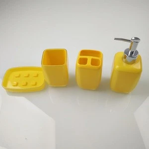 Factory Wholesale Durable Bathroom gift acrylic 4pcs yellow bath accessory set China bath set