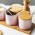 Import Fancy luxury style wholesale kitchen empty ceramic spice containers marble wooden lid spice jar with bamboo stand from China