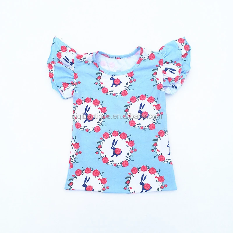 Fashion Printed T-shirt For Baby Girls Flutter Sleeve Kids Tops Children Cotton Fabric Kids Clothings
