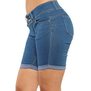 Fashion style Roll Up Cuffs Blue Denim jeans Bermuda Shorts for women &amp; ladies