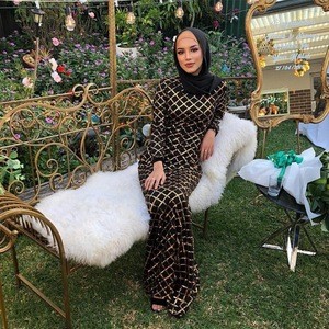 Fashion Turkish Arab Sequins Long Sleeve Muslim Women Bodycon Maxi Dress Evening Party Cocktail Abaya Robe Islamic Clothing