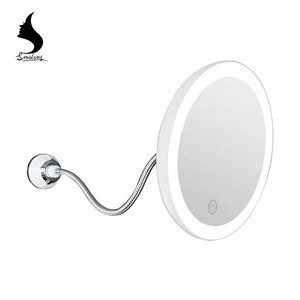 Flexible Strong Suction 10X Magnifying Fogless Make Up Wall Mounted Bathroom Makeup Mirror With Led Light