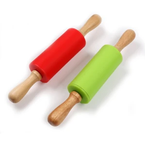 Food Grade Silicone Rolling Pin With Wooden Handle Kids Cake Tool Manual  Dough Rollers