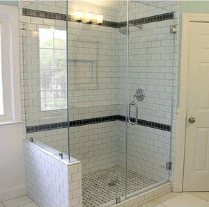 Glass bath shower screen with shelf textured glass shower door