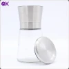 glass bottle salt and pepper mill grinder set with stainless steel cover and metal stand