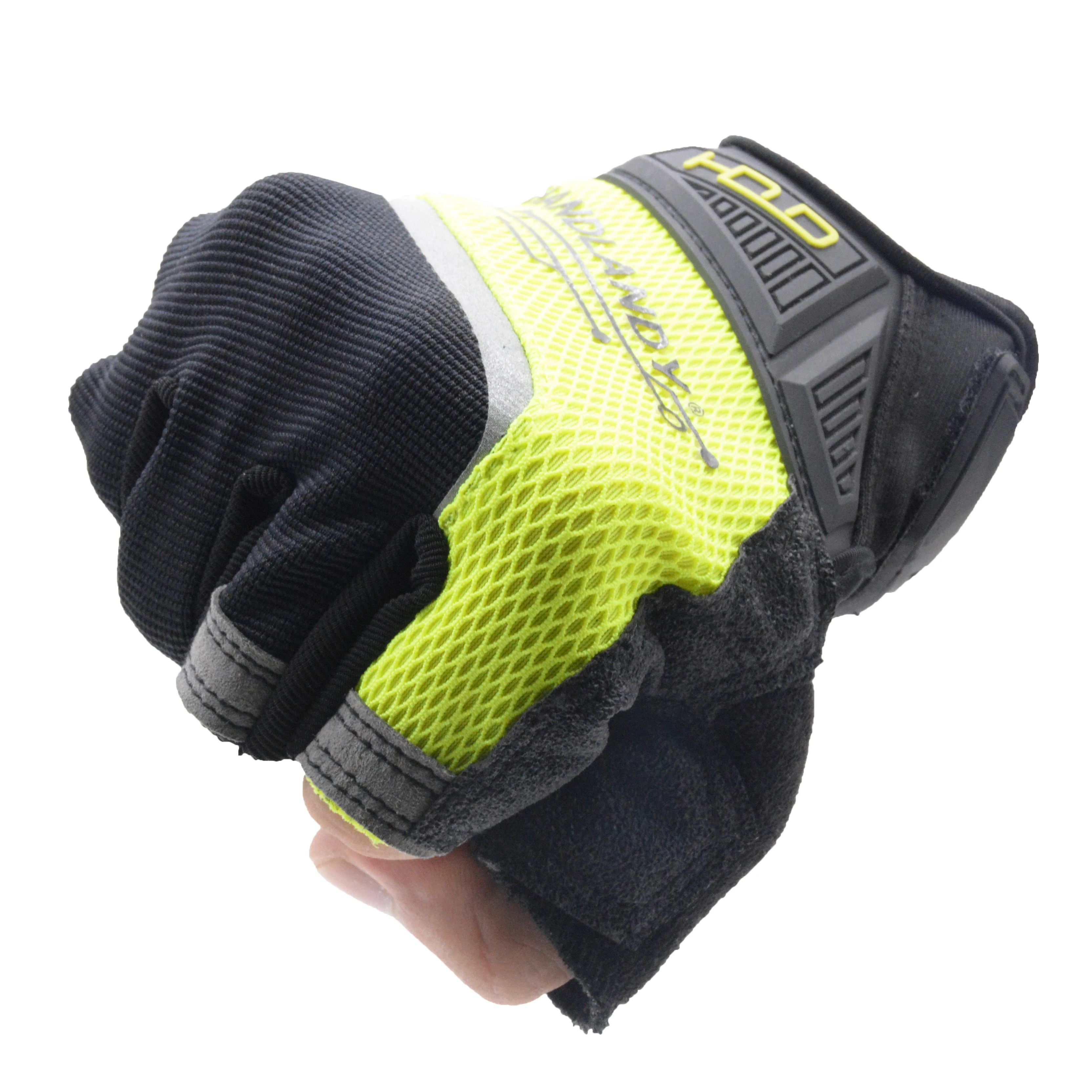 HANDLANDY In Stock 3 Open Fingers Anti-vibration Work Gloves Construction Assembly Gloves Auto Mechanic Gloves